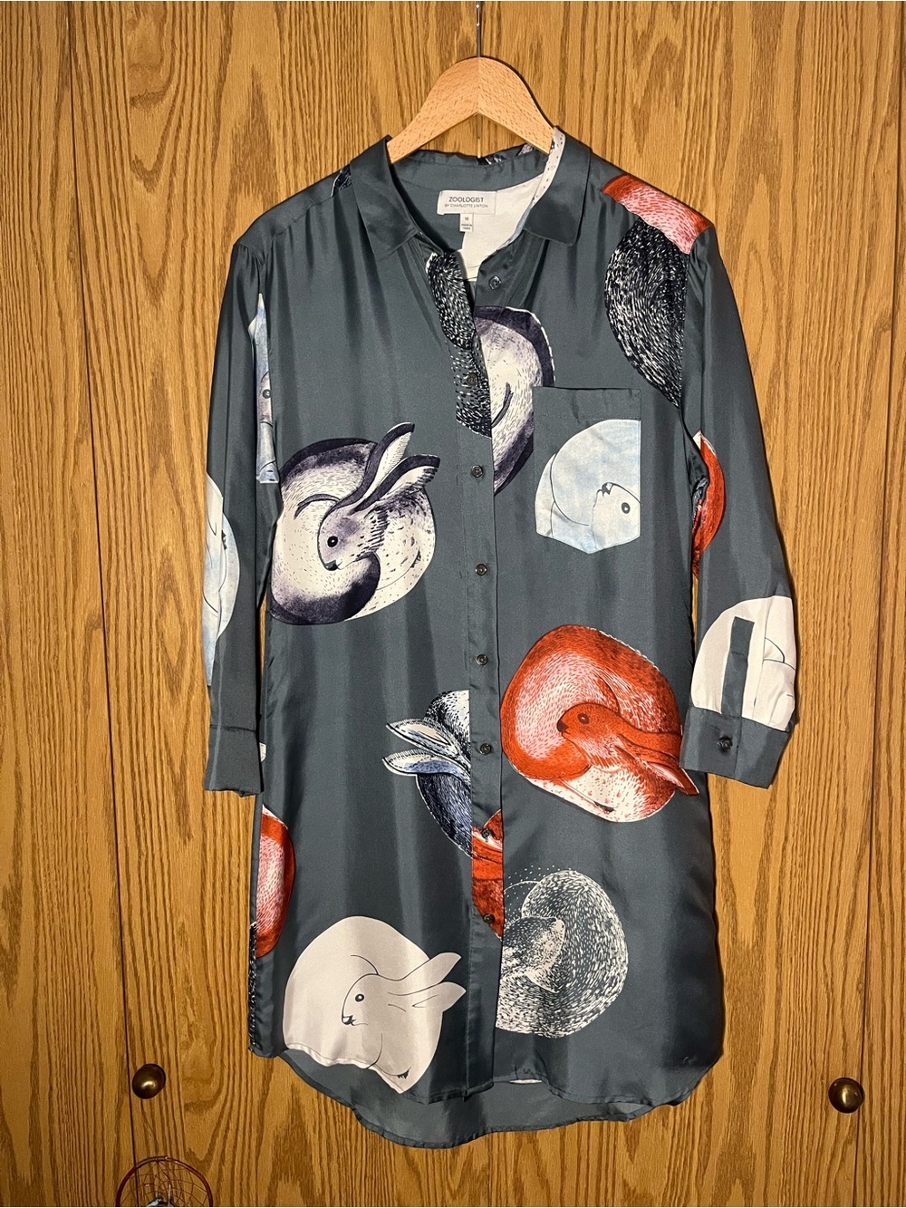 100% Silk Zoologist by Charlotte Linton Button Down Shirt/Dress Limited Edition